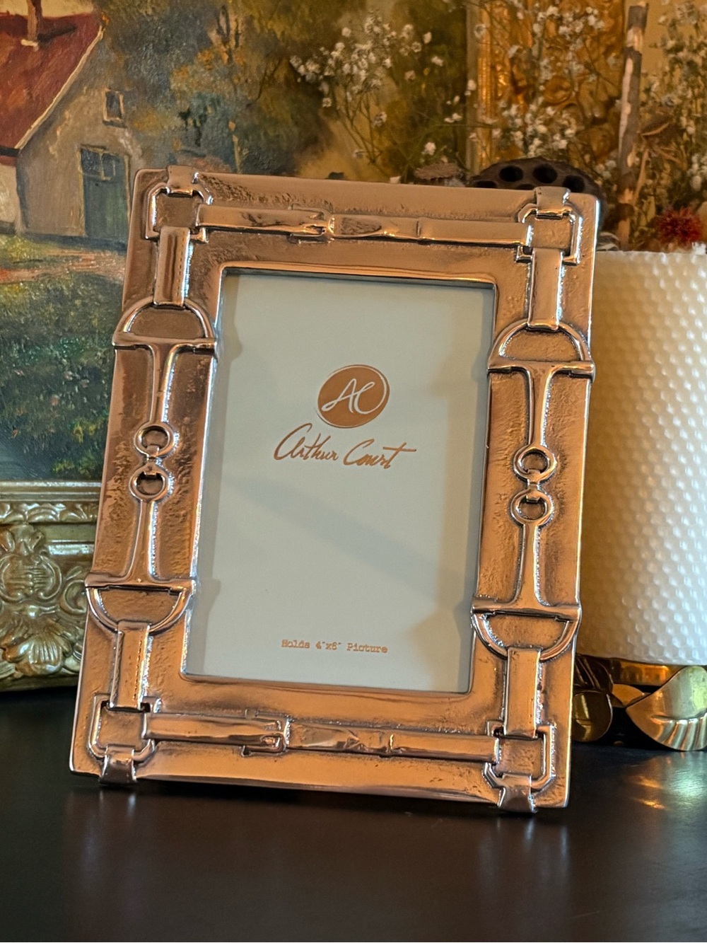 NWOB Arthur Court Hand-Engraved Aluminum Alloy Metal Bit Harness Photo Frame 4x6